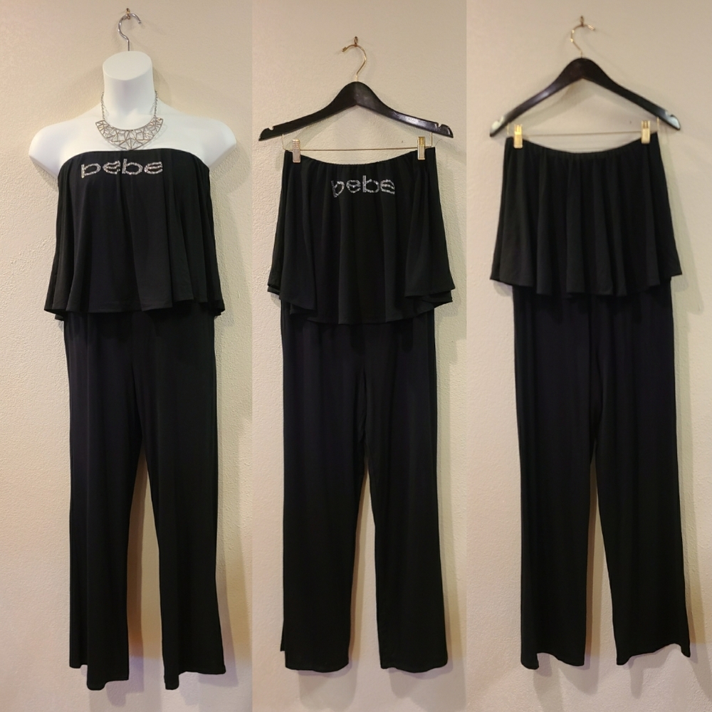 Bebe Logo Strapless Pants Romper Large